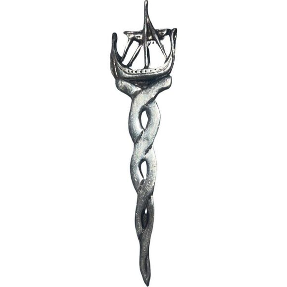 Antique Silver Signed Kilt Pin Weave Design with Pirate Ship